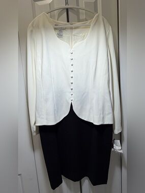 NWT Jones New York Dress Suit Set Sz 14 Black White Collarless Jacket Dress